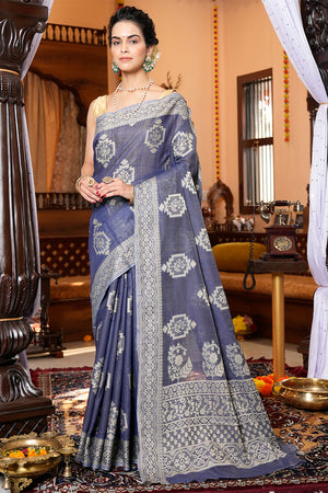 Denim Blue Cotton Saree
