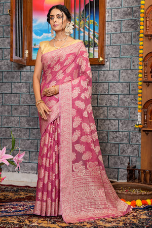 Salmon Pink Cotton Saree