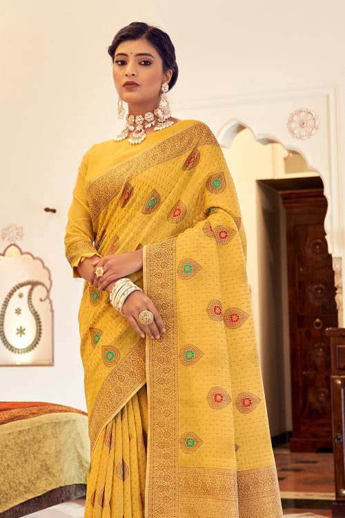 Dandelion Yellow Banarasi Saree
