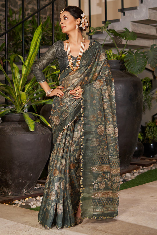 Rama Green Organza Saree