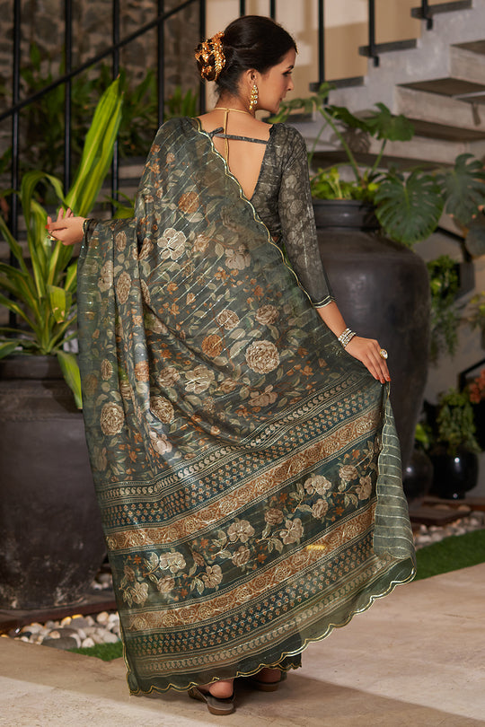 Rama Green Organza Saree