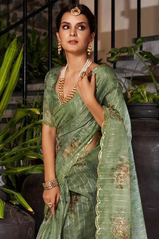 Sage Green Organza Saree
