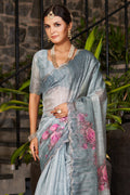 Pastel Grey Organza Saree