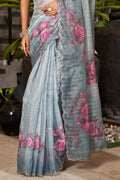 Pastel Grey Organza Saree