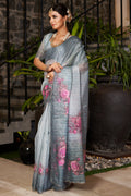 Pastel Grey Organza Saree