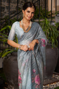 Pastel Grey Organza Saree