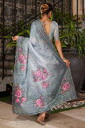 Pastel Grey Organza Saree