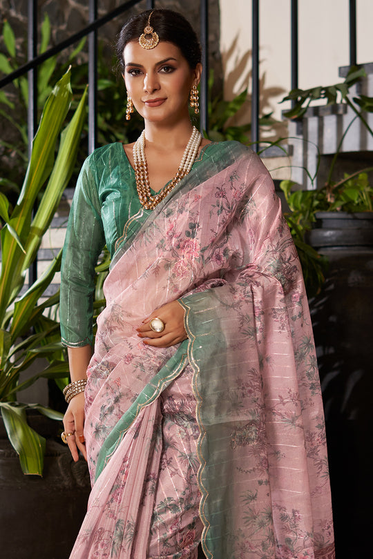 Dusky Pink Organza Saree
