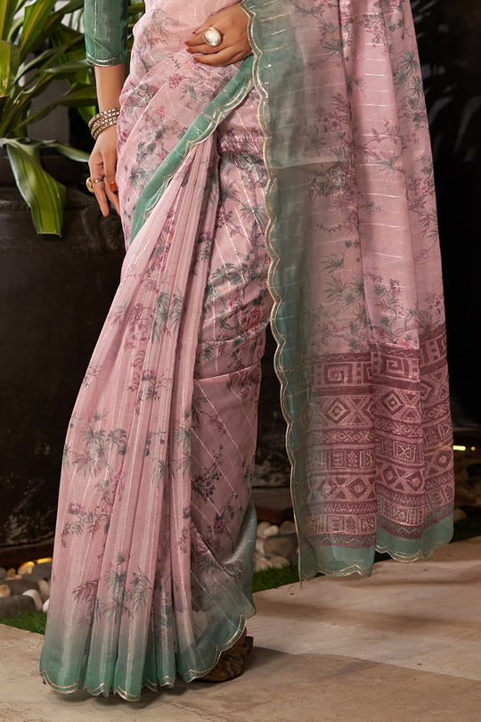 Dusky Pink Organza Saree