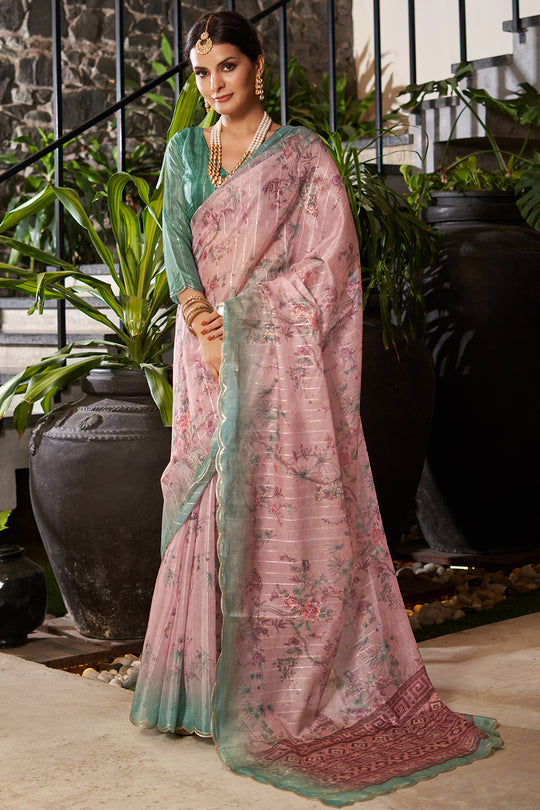 Dusky Pink Organza Saree