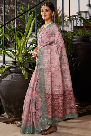 Dusky Pink Organza Saree