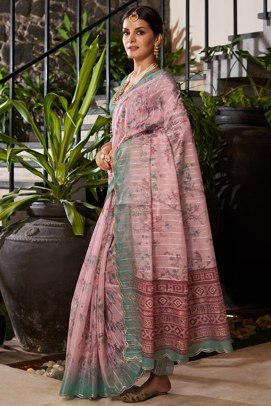 Dusky Pink Organza Saree