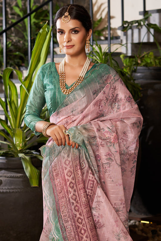 Dusky Pink Organza Saree
