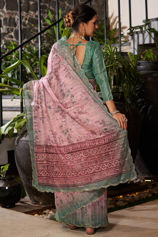 Dusky Pink Organza Saree
