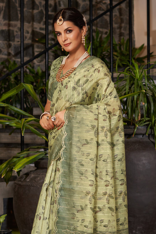 Pista Green Organza Saree