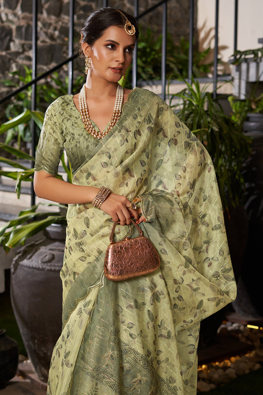 Pista Green Organza Saree