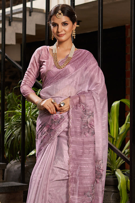 Dusky Purple Organza Saree