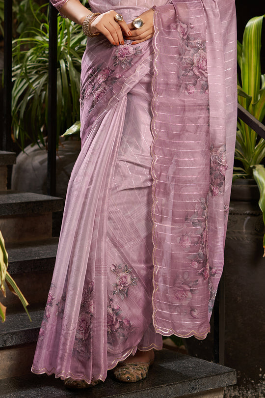 Dusky Purple Organza Saree