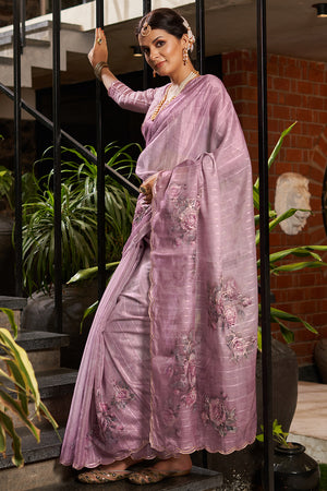 Dusky Purple Organza Saree