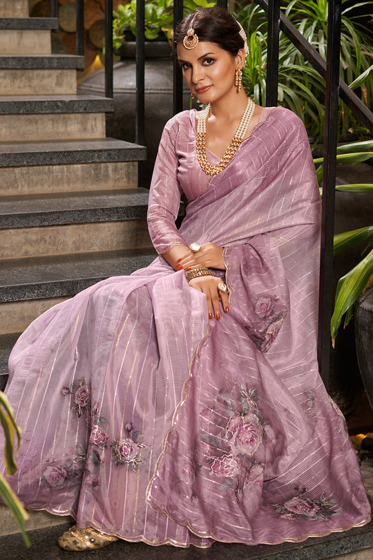 Dusky Purple Organza Saree