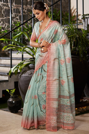 Light Teal Organza Saree