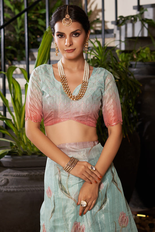 Light Teal Organza Saree