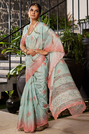 Light Teal Organza Saree