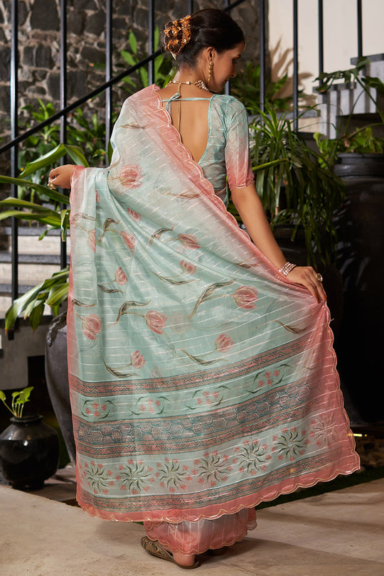 Light Teal Organza Saree