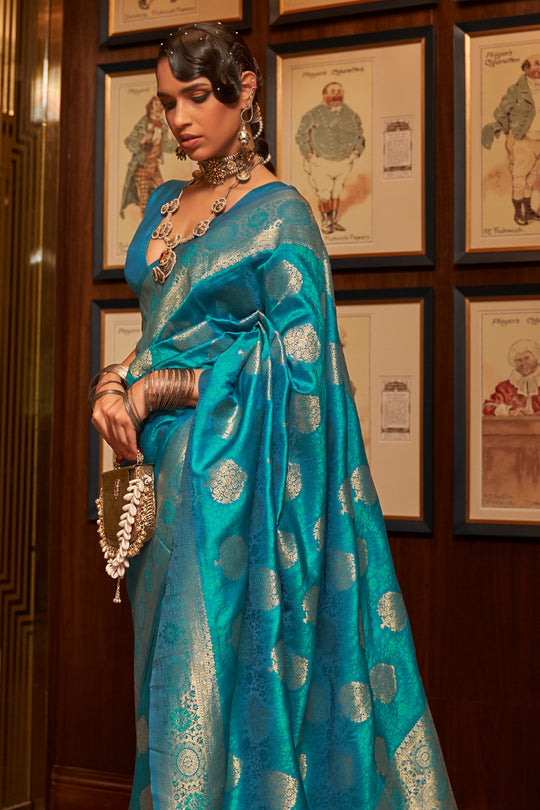 Cyan Blue Banarasi Saree