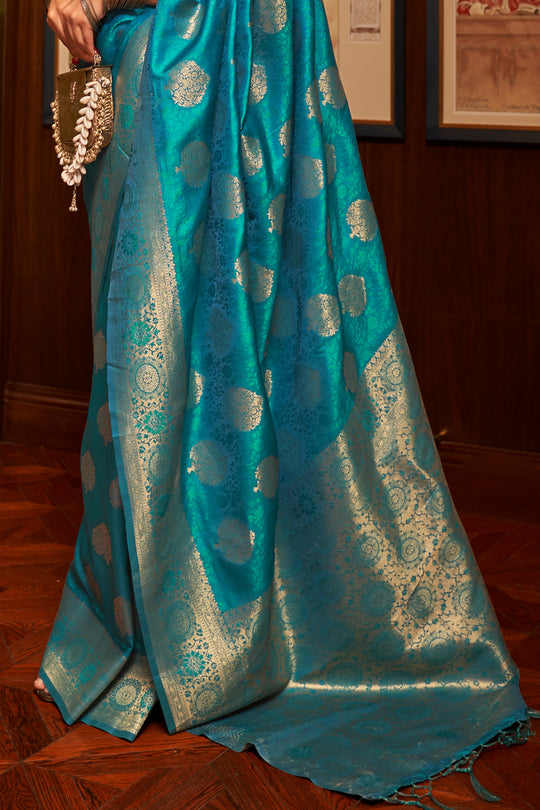 Cyan Blue Banarasi Saree