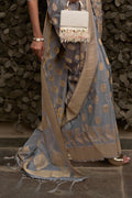 Grey Silk Saree With Blouse Piece