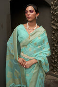 Firozi Silk Saree With Blouse Piece