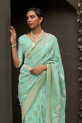 Firozi Silk Saree With Blouse Piece