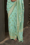 Firozi Silk Saree With Blouse Piece