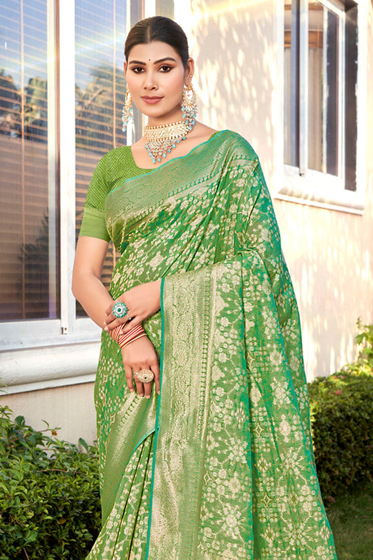 Green Cotton Saree With Blouse Piece