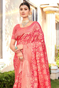 Peach Cotton Saree With Blouse Piece