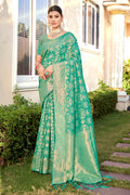 Green Cotton Saree With Blouse Piece