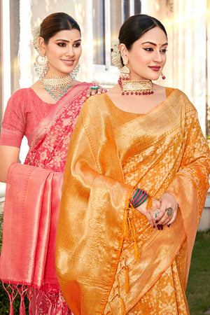 Mustard Cotton Saree With Blouse Piece