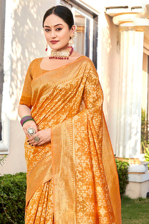 Mustard Cotton Saree With Blouse Piece