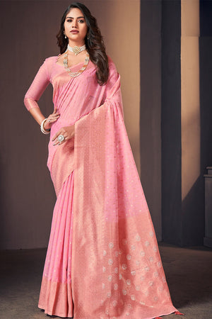 Flamingo Pink Cotton Saree