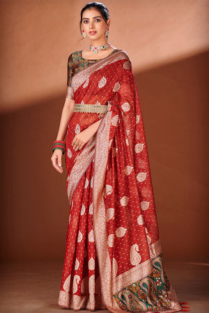Crimson Red Cotton Saree
