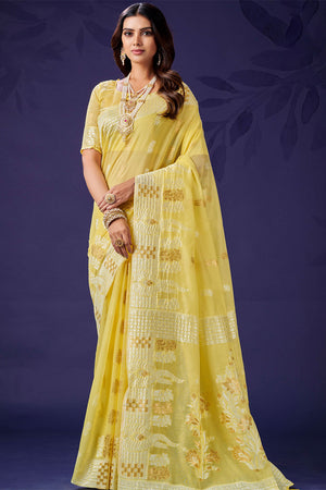 Lemon Yellow Cotton Saree