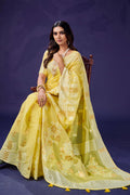 Lemon Yellow Cotton Saree