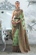 Green Kashmiri Silk Saree With Blouse Piece