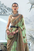 Green Kashmiri Silk Saree With Blouse Piece