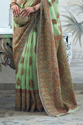 Green Kashmiri Silk Saree With Blouse Piece