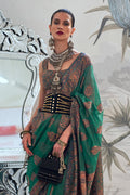 Green Kashmiri Silk Saree With Blouse Piece