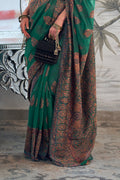 Green Kashmiri Silk Saree With Blouse Piece