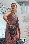 Black Pashmina Kashmiri Silk Saree With Blouse Piece