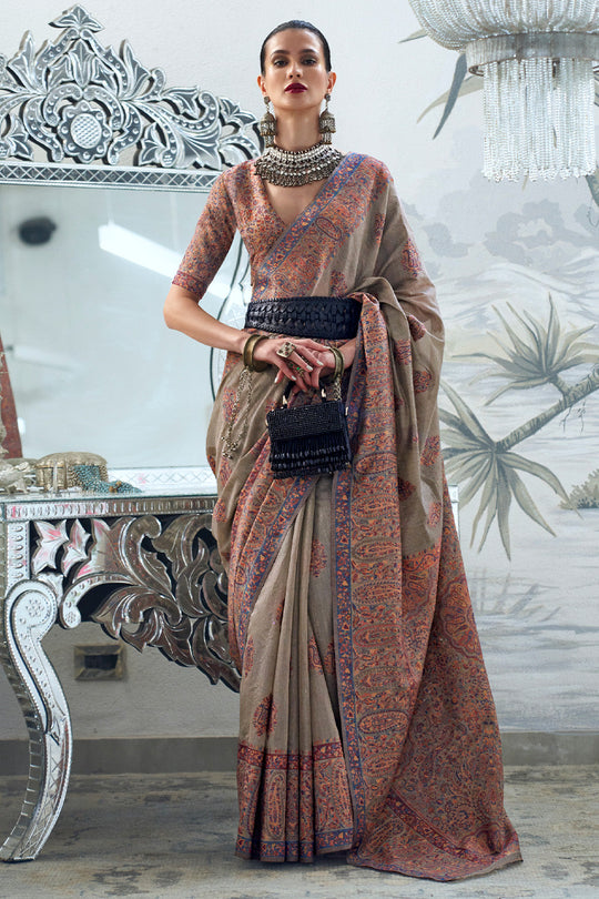 Pashmina Kashmiri Silk Saree With Blouse Piece